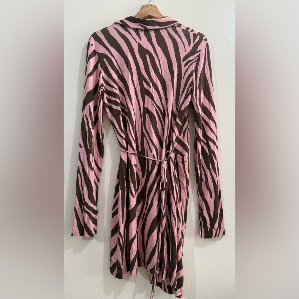 The andamane Pink & Brown Zebra-Print Long Sleeve Wrap Dress - Picture 3 of 5